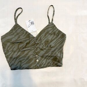 Zebra Print Olive Green Crop Top